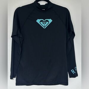 Roxy Girls Long Sleeve Black and Turquoise Rash Guard Size 16